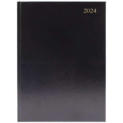 Q-Connect A5 Desk Diary, 2 Days Per Page, Black, 2024