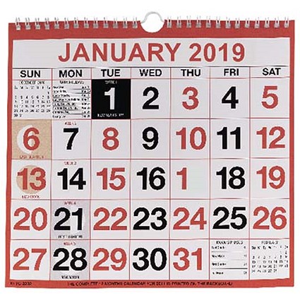 Wirebound 2019 Calendar - 249x231mm