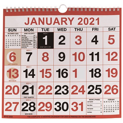Wirebound Monthly Calendar 249 x 231mm 2021