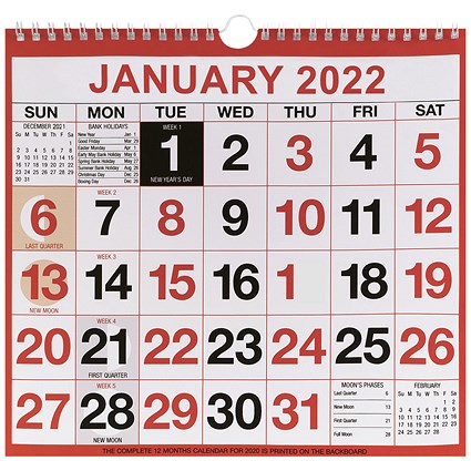 Wirebound Month To View Calendar 249x231mm 2022