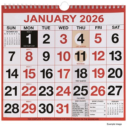 Wirebound Month to View 2026 Calendar, 249x231mm