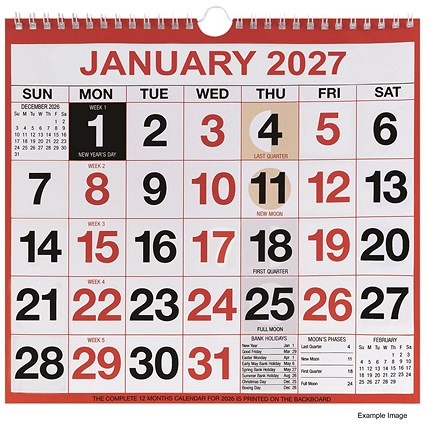 Unbranded Wirebound Month To View Calendar 249x231mm 2027