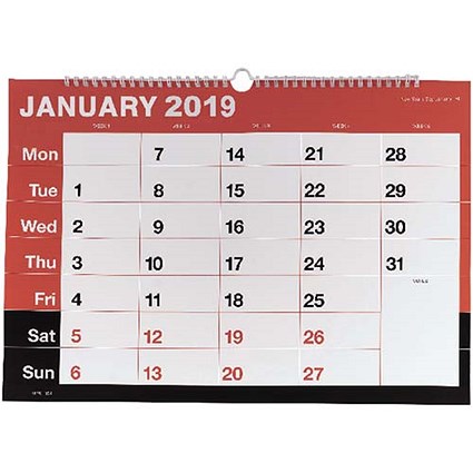 Wirebound 2019 Monthly Calendar - A3