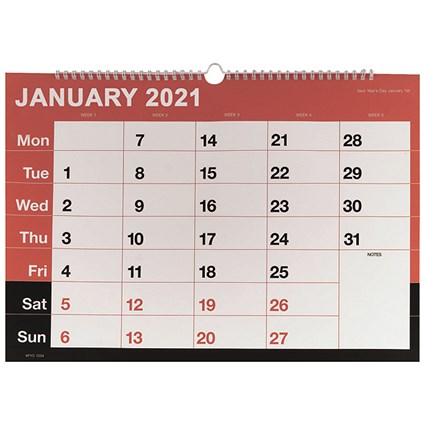Monthly Calendar A3 Wirebound 2021