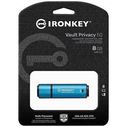 Kingston Ironkey Vault Privacy 50 Encrypted USB 3.0 Flash Drive, 8GB