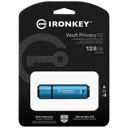 Kingston Ironkey Vault Privacy 50 Encrypted USB 3.0 Flash Drive, 128GB Kingston Ironkey Vault Privacy 50 Encrypted USB 3.0 Flash Drive, 128GB