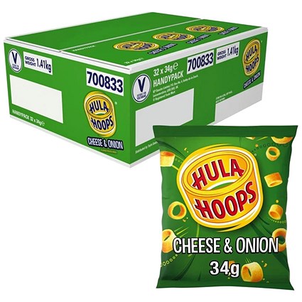 Hula Hoops Cheese and Onion Crisps 34g Pack of 32