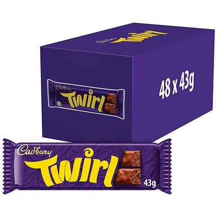 Cadbury Twirl Chocolate Bar, 43g, Pack of 48