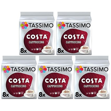 Tassimo Costa Cappuccino Coffee Pods, 16 Capsules, Pack of 5 Tassimo Costa Cappuccino Coffee Pods, 16 Capsules, Pack of 5