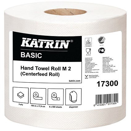 Katrin White Centrefeed 2-Ply Hand Towel White (Pack of 6) 17300