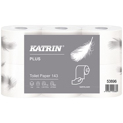 Katrin Plus 3-Ply Toilet Roll 143 Sheets (Pack of 48) 53896
