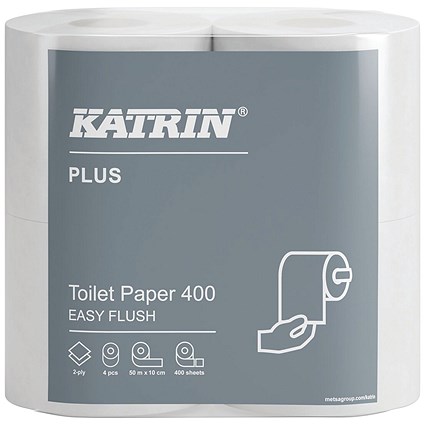 Katrin Plus Easy Flush Toilet Roll, 2-Ply, 400 Sheet Per Roll, Pack of 20