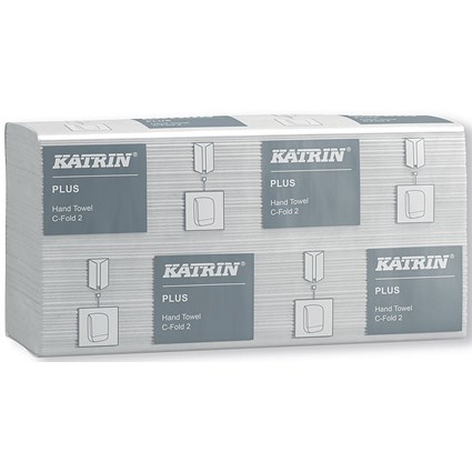Katrin Plus C-Fold Paper Towels, 2-Ply, White, Pack of 1600