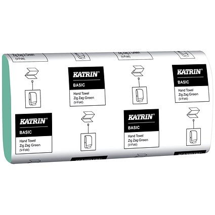 Katrin Basic 1-Ply V-Fold Hand Towels, Green, Pack of 5000