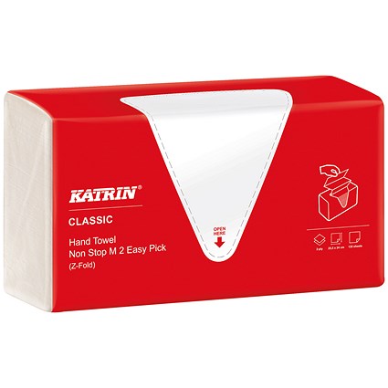 Katrin 2-Ply Non Stop M2 Classic Z-Fold Hand Towels, White, Pack of 1080