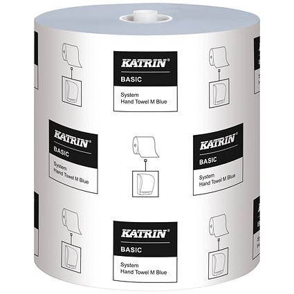 Katrin 1-Ply Basic System Towel M Roll, 180m, Blue, Pack of 6