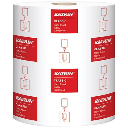 Katrin Classic 2-Ply Hand Towel Roll, 82m, White, Pack of 6