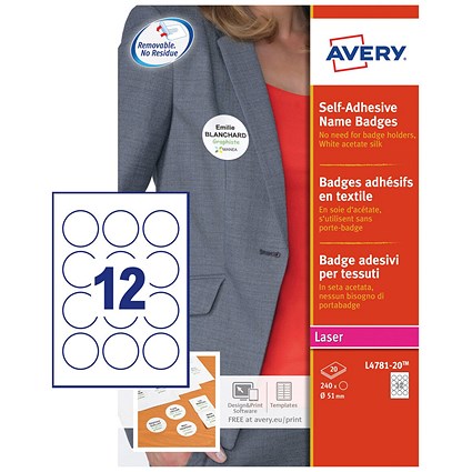 Avery Self-Adhesive Name Badge Circular 51mm Diameter White (Pack 240) L4781-20