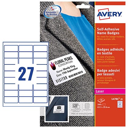 Avery Self-Adhesive Name Badge 63.5x29.6mm White (Pack 540) L4784-20