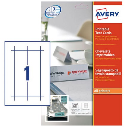 Avery Printable Tent Card 210x60mm 1 Per Sheet 190gsm White (Pack 20)