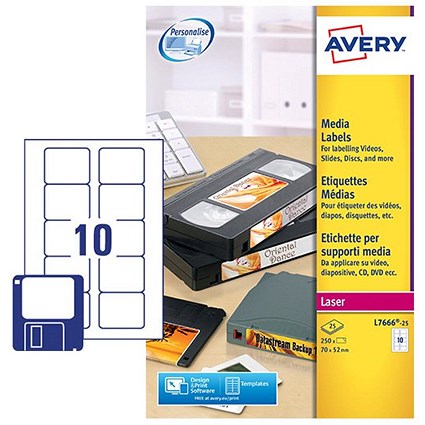 Avery Laser 3.5 inch Diskette Label 70x52mm White (Pack 250 Labels) L7666-25