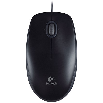 Logitech B100 Mouse, USB, Wired, Optical, 800dpi, 3-Button, 1.8m Cable, Black