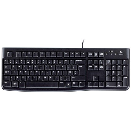 Logitech K120 UK Business Keyboard, Wired, USB, Low-profile Keys
