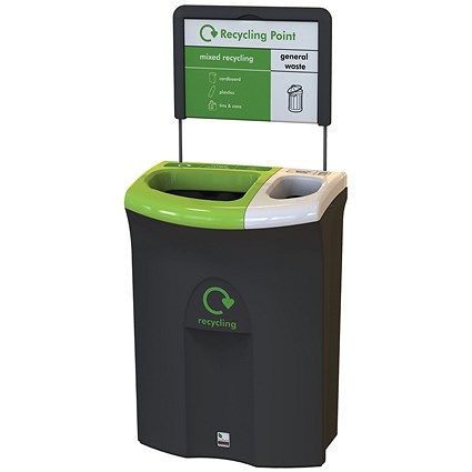 Meridian Double Mixed Recycling and General Waste Recycling Bin, 110L, Multicoloured
