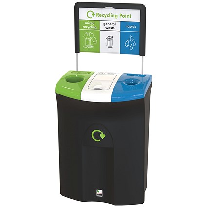 Meridian Triple Mixed Recycling General Waste Liquids Recycling Bin, 110L, Multicoloured