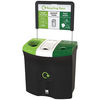 Meridian Triple Mixed Recycling General/Food Waste Recycling Bin, 87L, Multicoloured