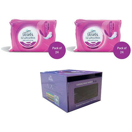 Lil-Lets Supersoft Long Ultra Thin Pads with Wings, Pack of 288 - Buy 2 Get Free Dispenser
