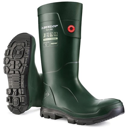 Dunlop Purofort Terrapro Full Safety Wellington Boots, Green, 6.5