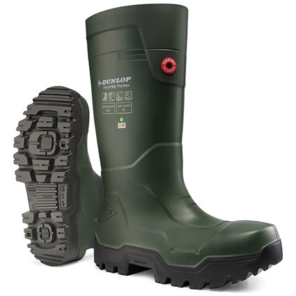 Dunlop Purofort Fieldpro Thermo+ Full Safety Wellington Boots, Green, 7
