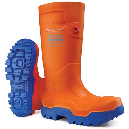 Dunlop Purofort Fieldpro Thermo+ Full Safety Wellington Boots, Orange, 13