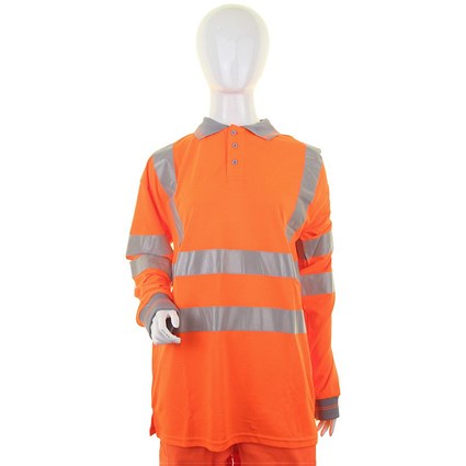 Beeswift Ladies Hi-Vis Long Sleeve Polo Shirt, Orange, Large Beeswift Ladies Hi-Vis Long Sleeve Polo Shirt, Orange, Large