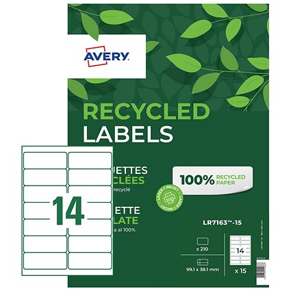 Avery Laser Recycled Address Label 99.1x38.1mm 14 Per A4 Sheet White (Pack 210 Labels) LR7163-15