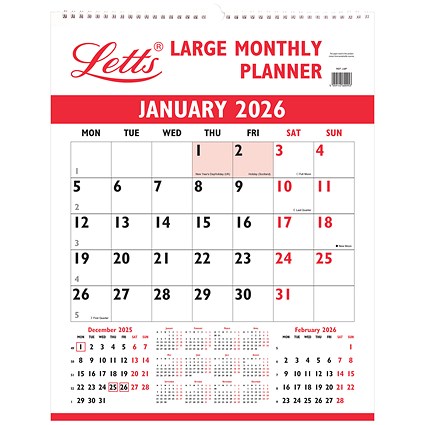 Letts 2026 Large Monthly Planner, 438x345mm