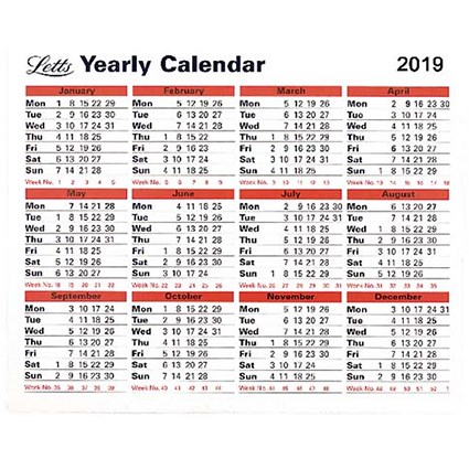 Letts 2019 Yearly Calendar