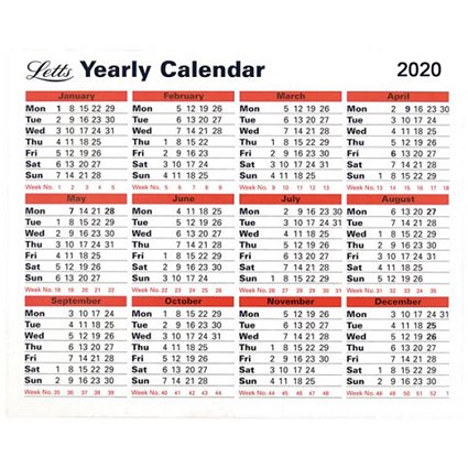 Letts 2020 Yearly Calendar