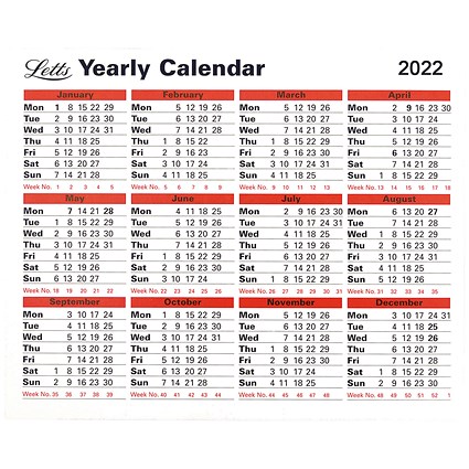 Letts Yearly Calendar 2022