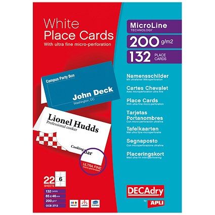 Decadry Perforated Place Cards 200gsm White (Pack of 132) DPOCB3713