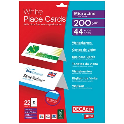 Decadry Perforated Place Cards 200gsm White (Pack of 44) OCB5107
