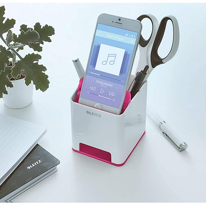 Leitz Wow Sound Booster Pen Pot, White & Pink Leitz Wow Sound Booster Pen Pot, White & Pink