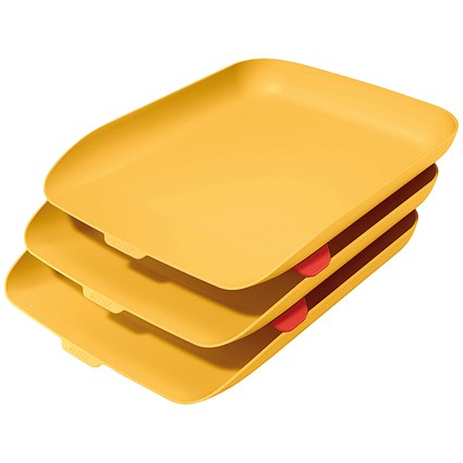 Leitz Cosy Letter Tray, A4, Warm Yellow, Pack of 3