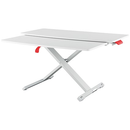 Leitz Ergo Cosy Tabletop Sit Stand Workstation with Sliding Tray, Adjustable Height, White