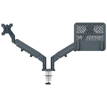 Leitz Ergo Dual Monitor and Laptop Arm, Adjustable Height and Tilt, Dark Grey