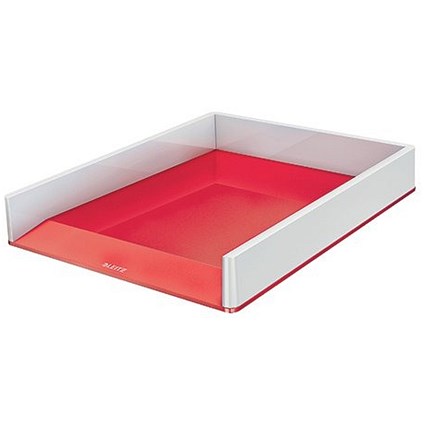 Leitz Wow Self-stacking Letter Tray, White & Red Leitz Wow Self-stacking Letter Tray, White & Red