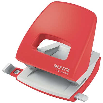 Leitz Recycle NeXXt Hole Punch, 30 Sheets, Red Leitz Recycle NeXXt Hole Punch, 30 Sheets, Red
