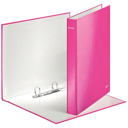 Leitz Wow Ring Binder, A4, 2 D-Ring, 25mm Capacity, Pink, Pack of 10