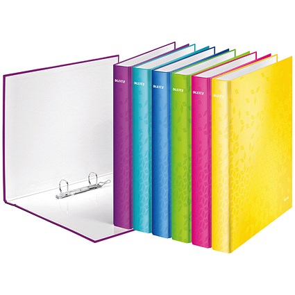 Leitz Wow Ring Binder, A4, 2 D-Ring, 25mm Capacity, Assorted, Pack of 10